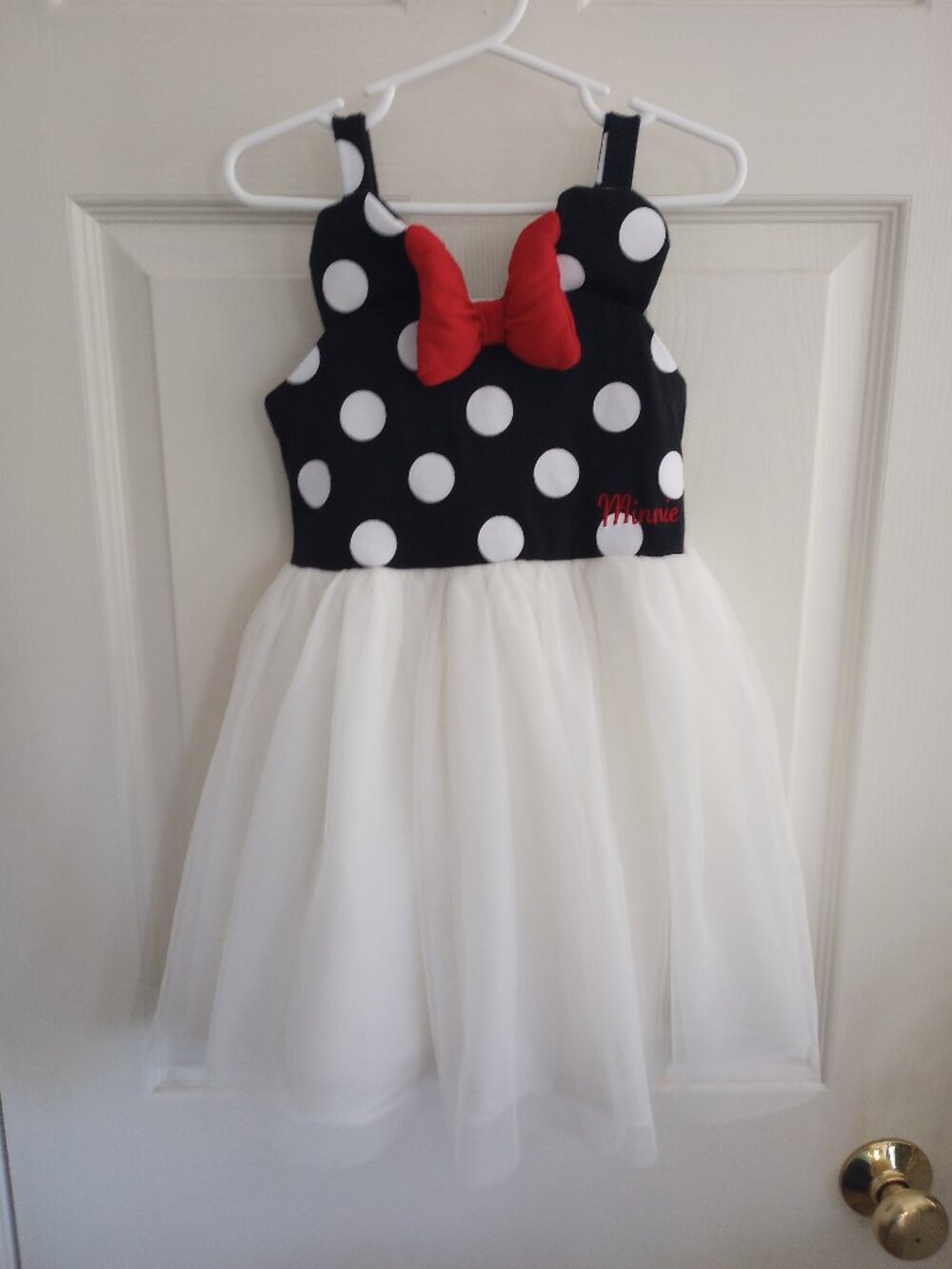 Girls Minnie Mouse Tulle Dress Black & White with Red Bow sz 4